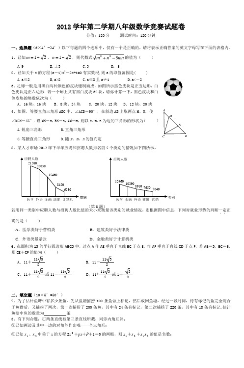 2012学年第二学期八年级数学竞赛试题卷