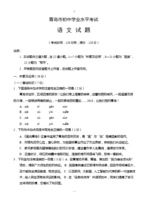 2020届山东省青岛市中考语文模拟试题(已审阅)