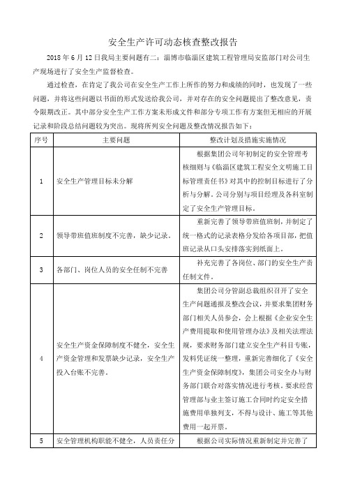 安全生产许可动态核查整改报告