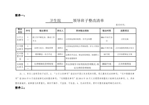 班子和个人整改清单