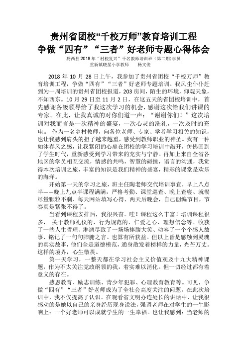 贵州省团校“千校万师”教育培训工程争做“四有”“三者”好老师专题心得体会