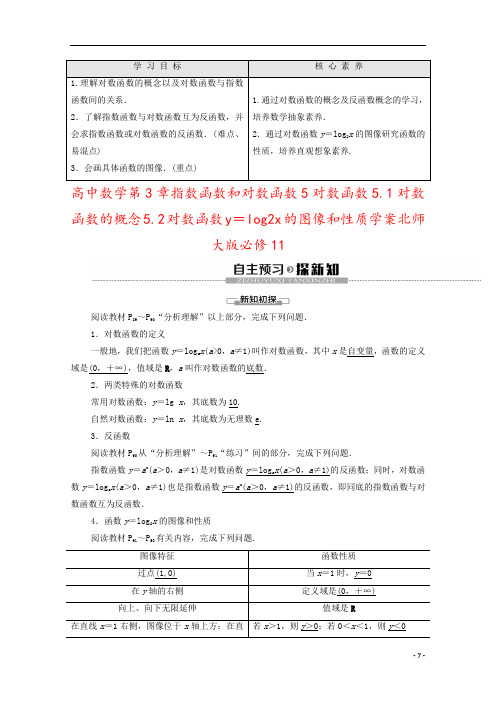 高中数学第3章指数函数和对数函数5对数函数5.1对数函数的概念5.2对数函数y=log2x的图像和性