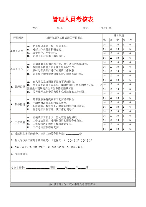 管理人员考核表