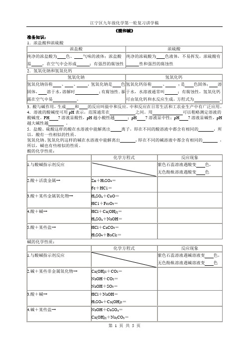 酸和碱复习知识梳理和练习