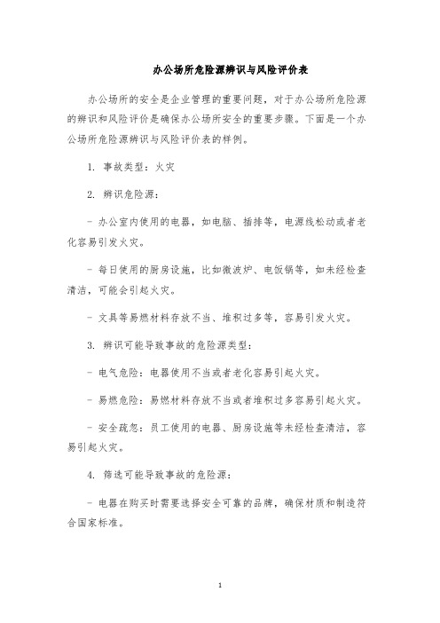 办公场所危险源辨识与风险评价表