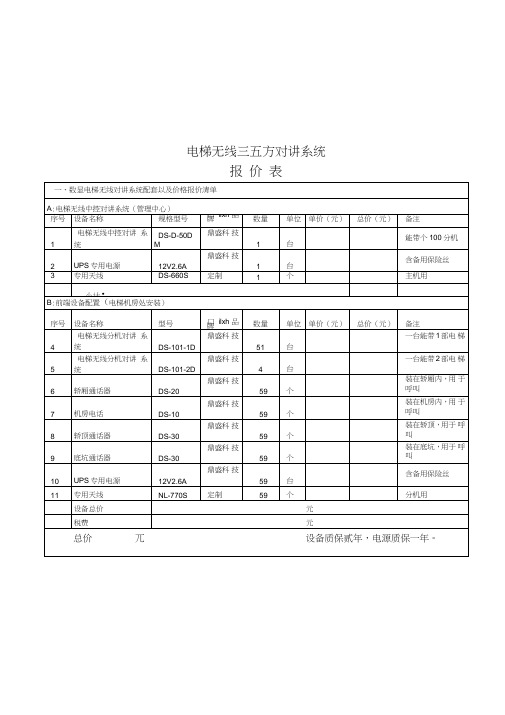 电梯无线三五方对讲系统