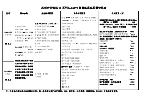 苏州金龙海格客车配置价格表