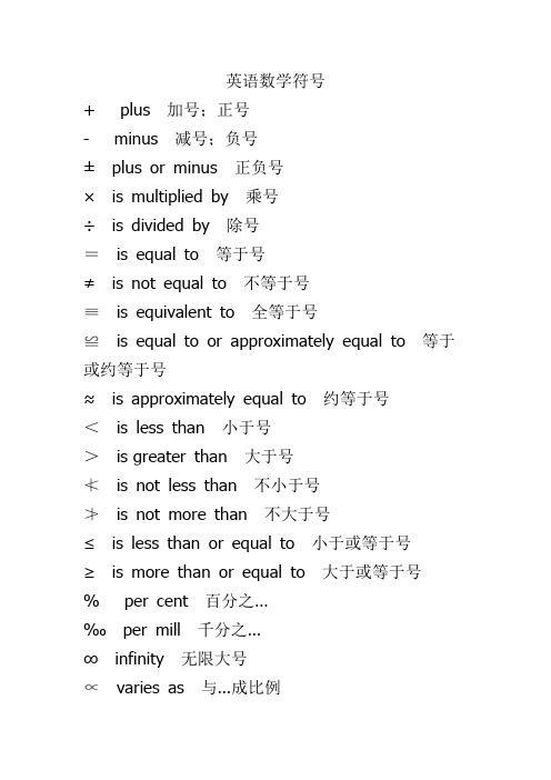 数学符号英文表示