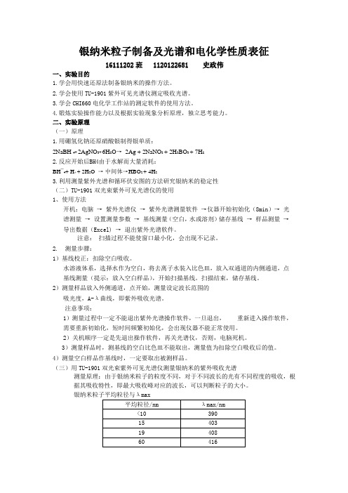 银纳米粒子制备及光谱和电化学性质表征