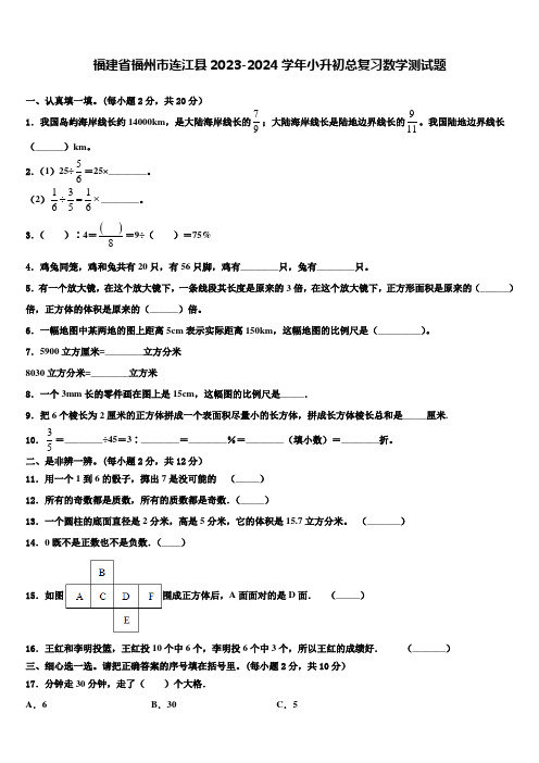 福建省福州市连江县2023-2024学年小升初总复习数学测试题含解析