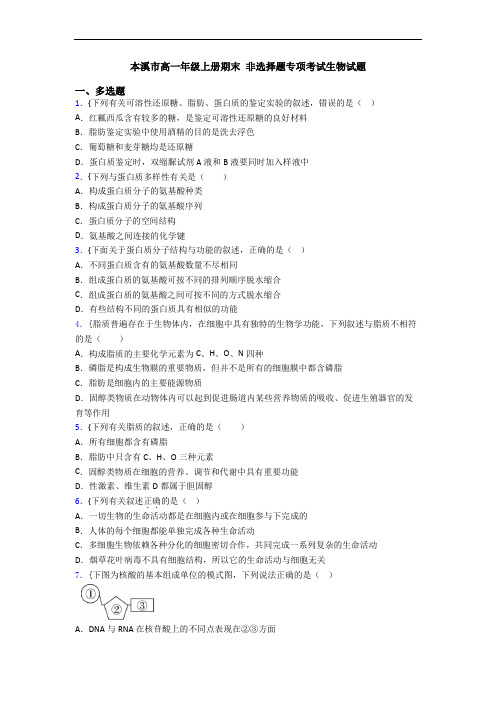 本溪市高一年级上册期末 非选择题专项考试生物试题