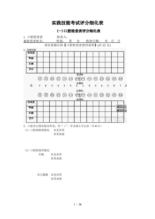 口腔执业医师实践技能考试评分标准细化表(考官用表)