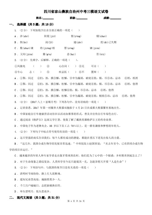 四川省凉山彝族自治州中考三模语文试卷