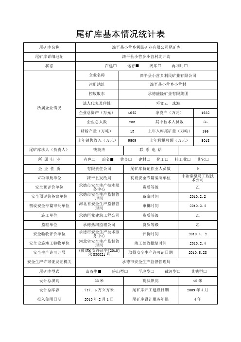 尾矿库基本情况统计表