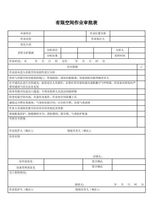 有限空间作业审批表