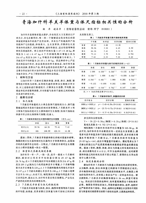 青海加什科羊羔羊体重与体尺指标相关性的分析