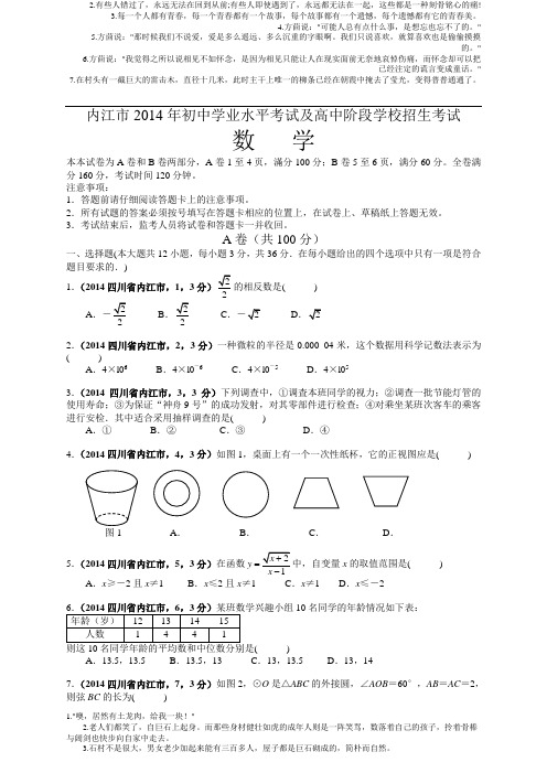 2014年四川省内江市中考试题