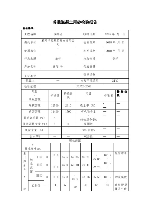 普通混凝土用砂检验报告