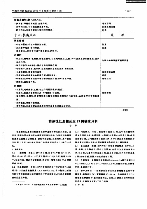 药源性低血糖反应13例临床分析