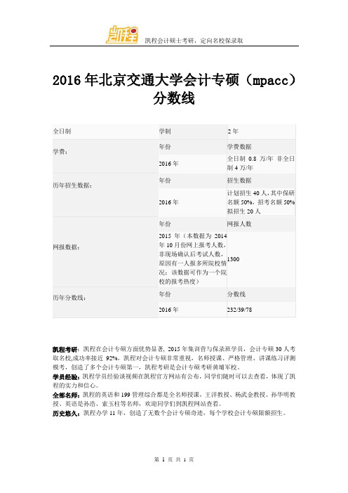 2016年北京交通大学会计专硕(mpacc)分数线