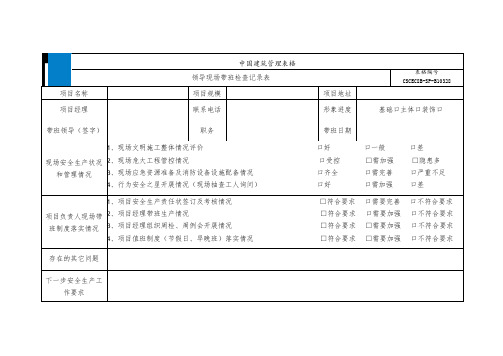 领导现场带班检查记录表(新修订)