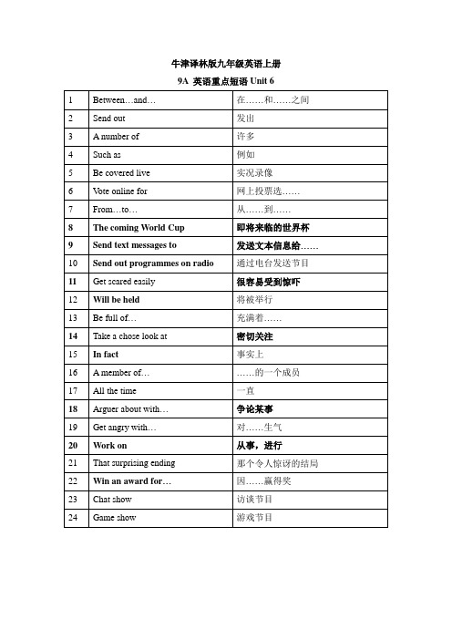 牛津译林版九年级英语上册Units6-8词组总结