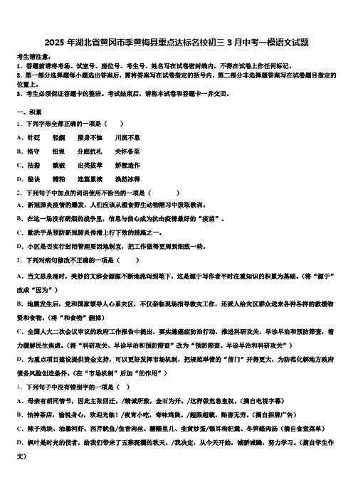 2025年湖北省黄冈市季黄梅县重点达标名校初三3月中考一模语文试题含解析