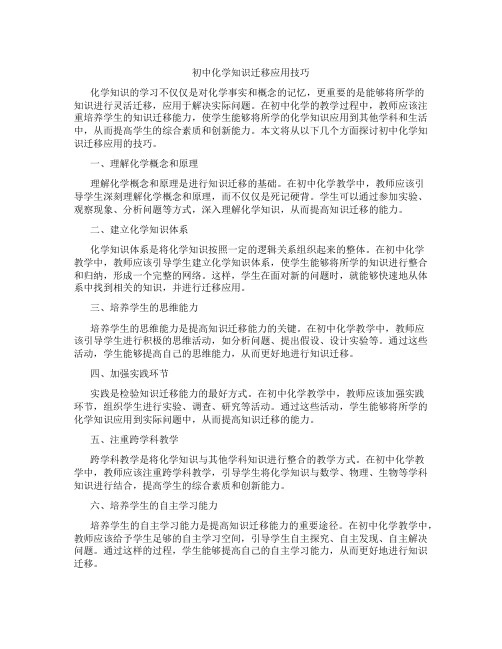 初中化学知识迁移应用技巧(含学习方法技巧、例题示范教学方法)