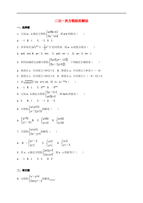 四川省雅安市中考数学模拟测试试题(二元一次方程组的