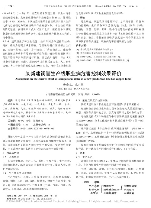 某新建铜管生产线职业病危害控制效果评价