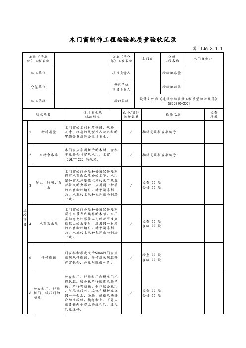 最新版建筑工程木门窗制作工程检验批质量验收记录