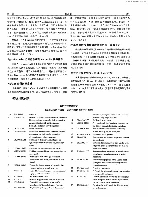 国外专利题录(近期公布的与农业、农药有关的国外专利题录)