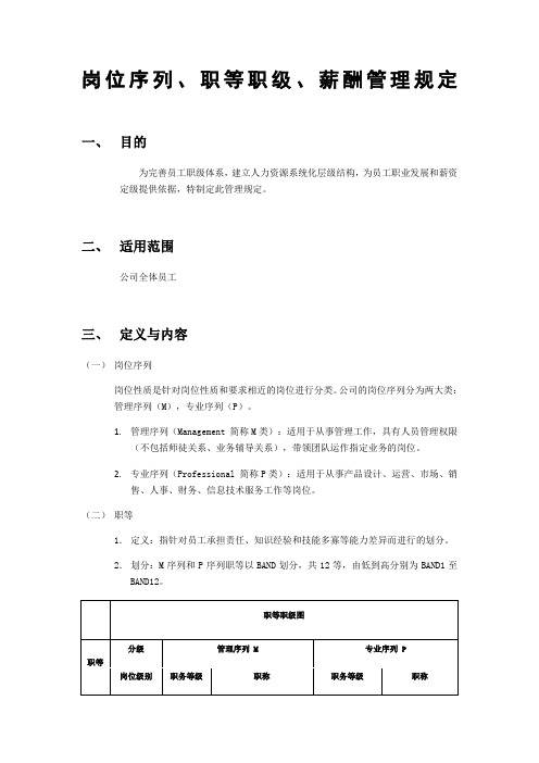 岗位序列、职等职级和薪酬管理规定