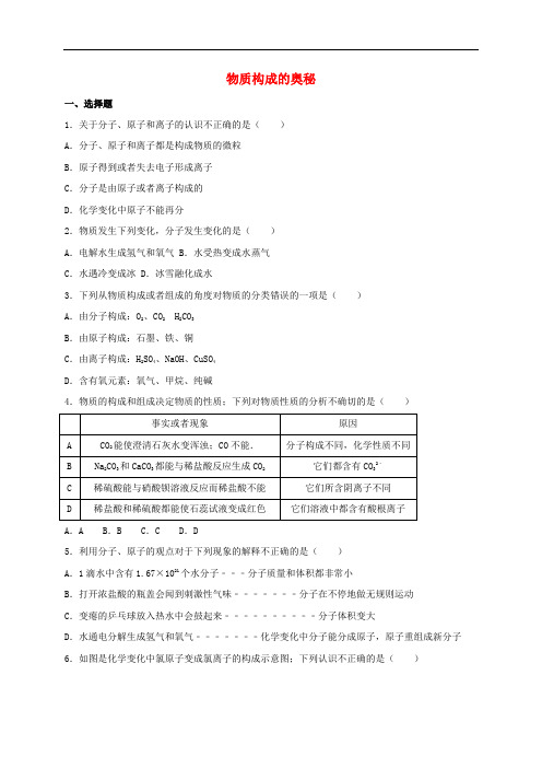 中考化学专题练习 物质构成的奥秘(含解析)
