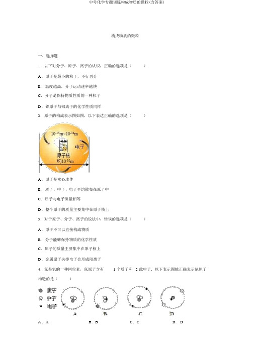 中考化学专题训练构成物质的微粒(含答案)