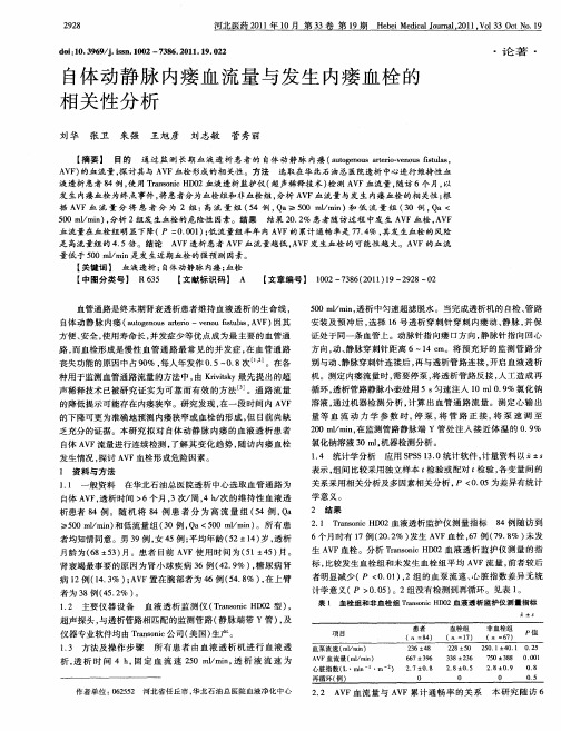 自体动静脉内瘘血流量与发生内瘘血栓的相关性分析