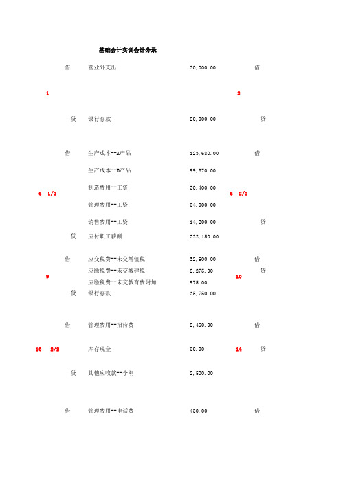 基础会计实训会计分录、T字账、期初余额