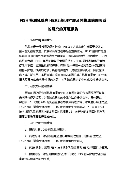 FISH检测乳腺癌HER2基因扩增及其临床病理关系的研究的开题报告