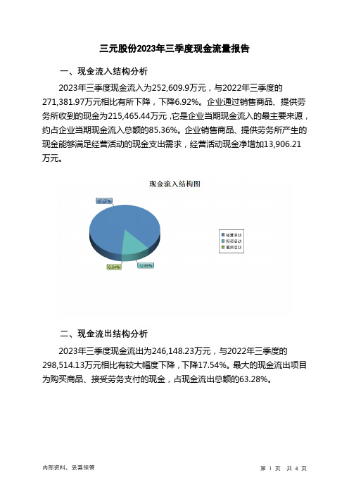 600429三元股份2023年三季度现金流量报告