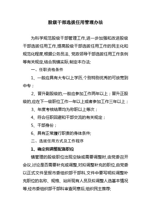 股级干部选拔任用管理办法