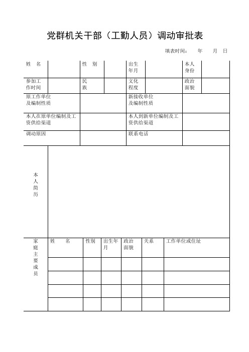 行政事业单位干部调动审批表