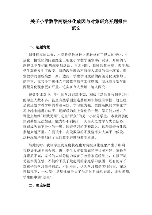 关于小学数学两级分化成因与对策研究开题报告范文