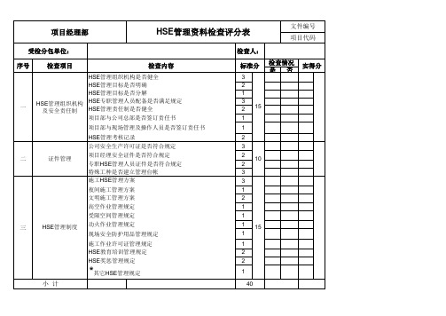 HSE管理资料检查评分表