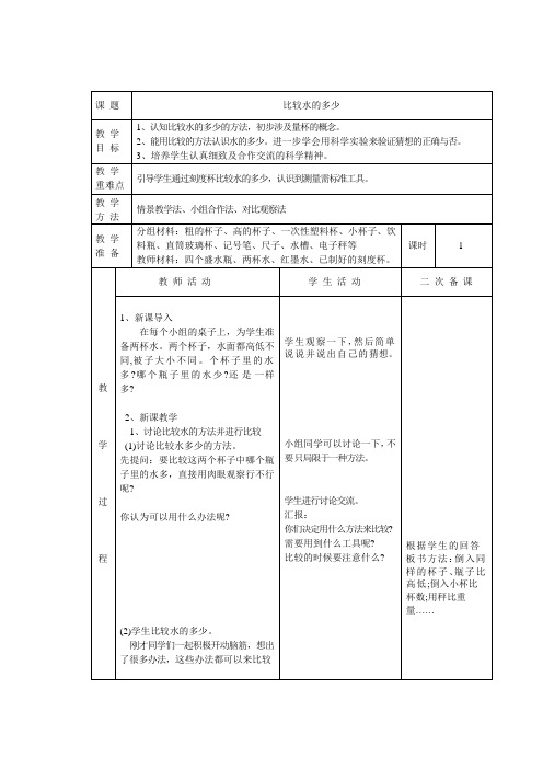 湘科版小学科学一年级下册——比较水的多少