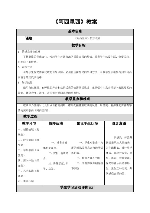 新人教版二年级音乐下册：《阿西里西》 教案3.doc