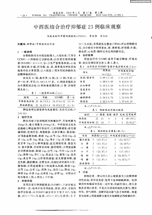 中西医结合治疗抑郁症23例临床观察