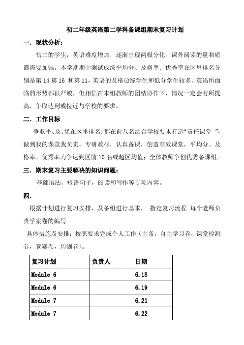 期末复习计划 外研版英语八年级下册+(2)