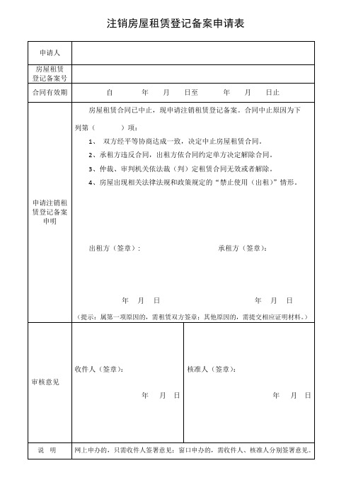 注销房屋租赁登记备案申请表