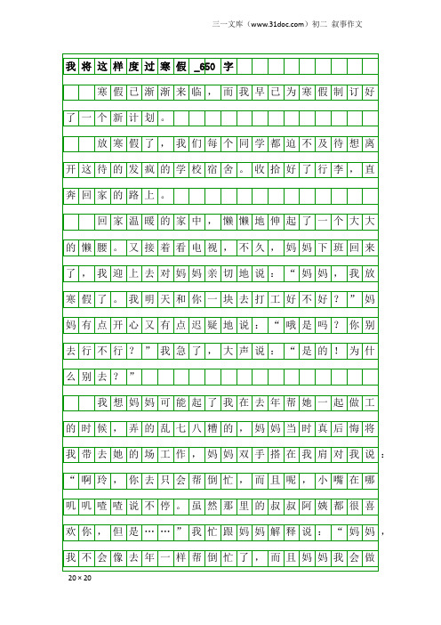 初二叙事作文：我将这样度过寒假_650字