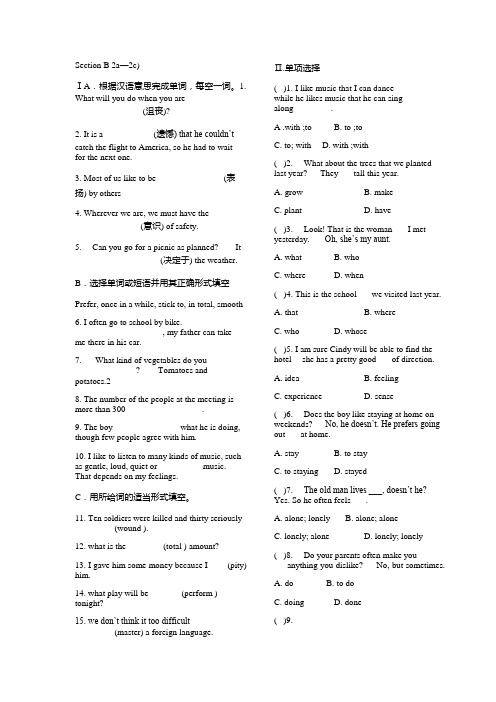 冀教版英语九年级课时检测Unit 9Section B (2a—2c)